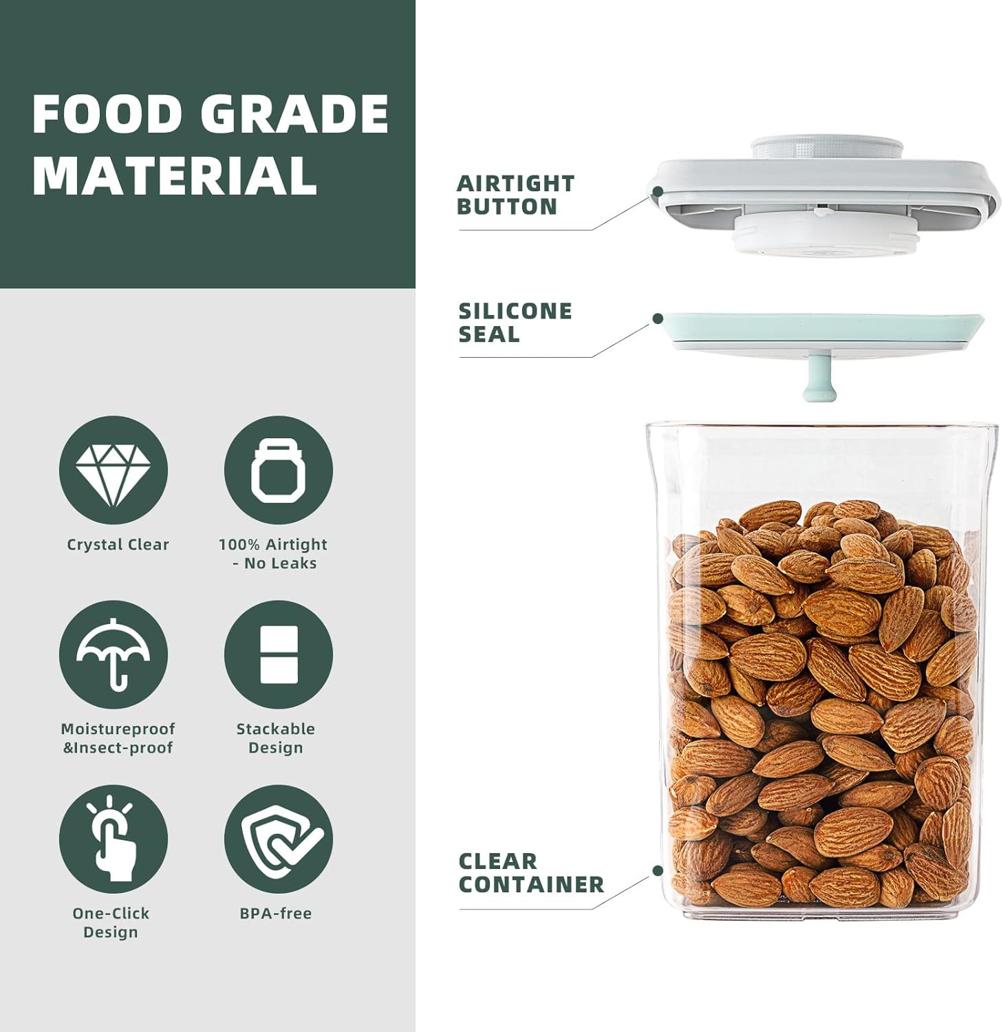 Pop Airtight Food Containers - Set of 2 Kitchen Storage Containers with Lids, Ideal for Cereal and