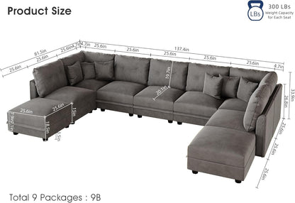 LLappuil Modular Sectional Sofa with Storage Seats, Corduroy Convertible Modular U Shaped Sectional