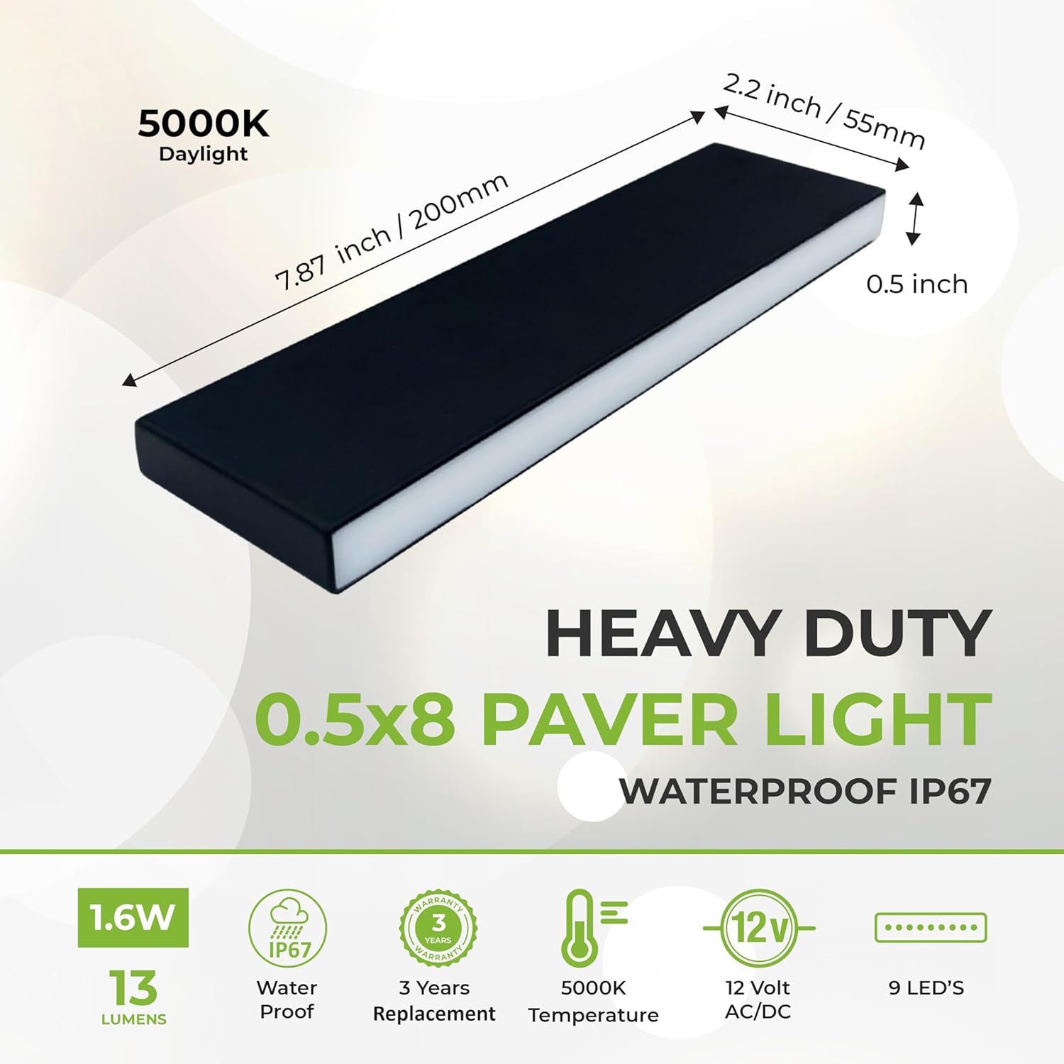 LUMENGY Paver Light Slim 0.5x8 Inch Glare-Free Brick Lighting for Pavers, Walls, Driveway, Pathway