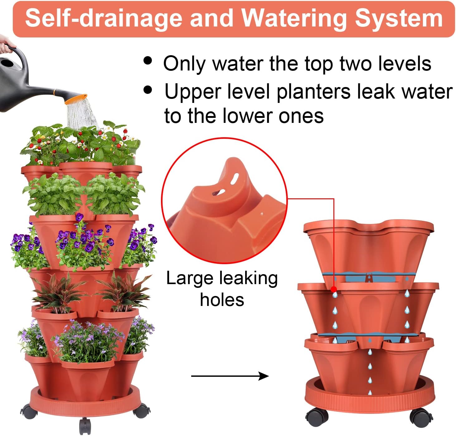 Vertical Planter 5 Tier Stackable Planters Garden Planters Strawberry Herb Flower and Vegetable