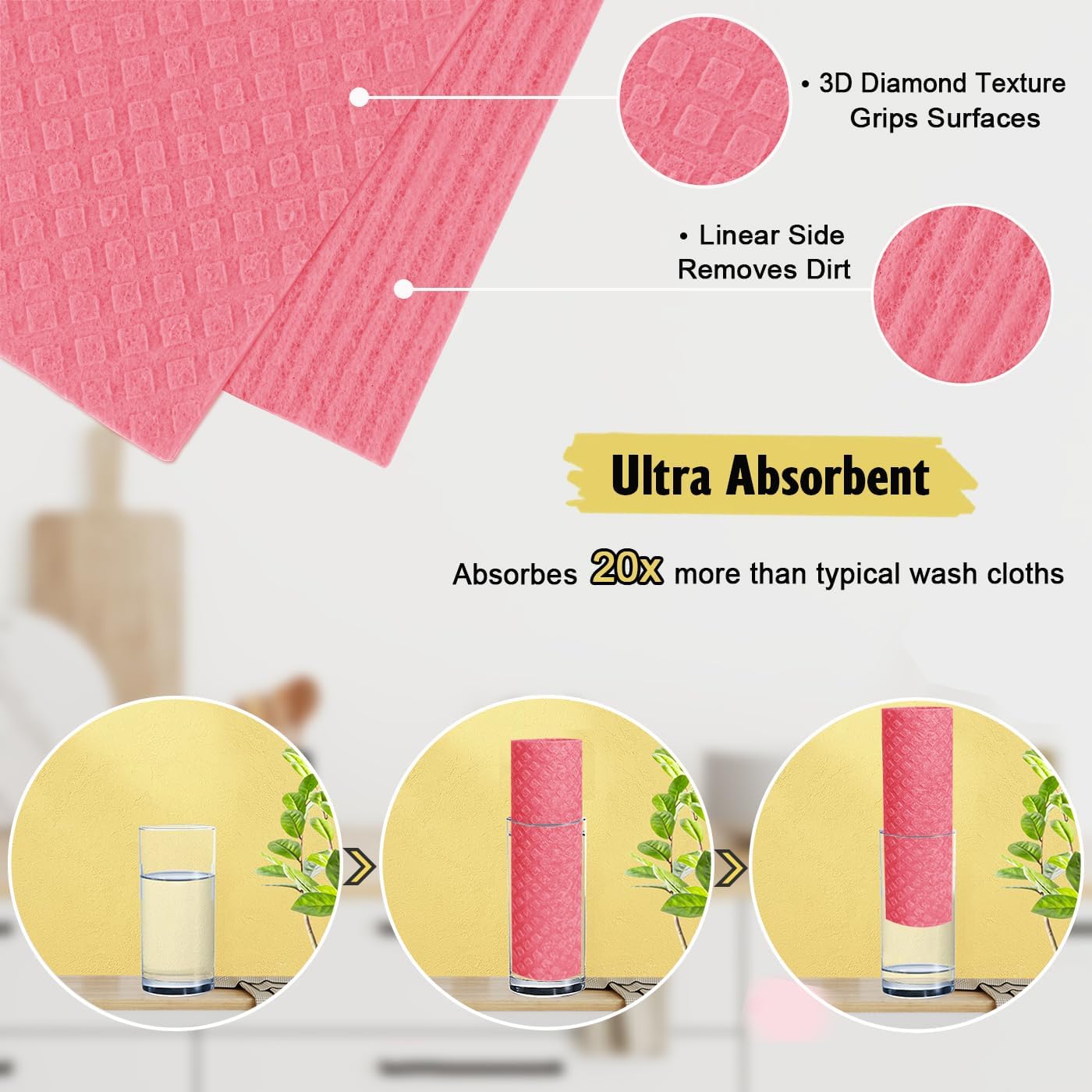 Swedish Dishcloths for Kitchen | 10 Pack Cellulose Sponge Dish Cloths Washable | Non-Scratch