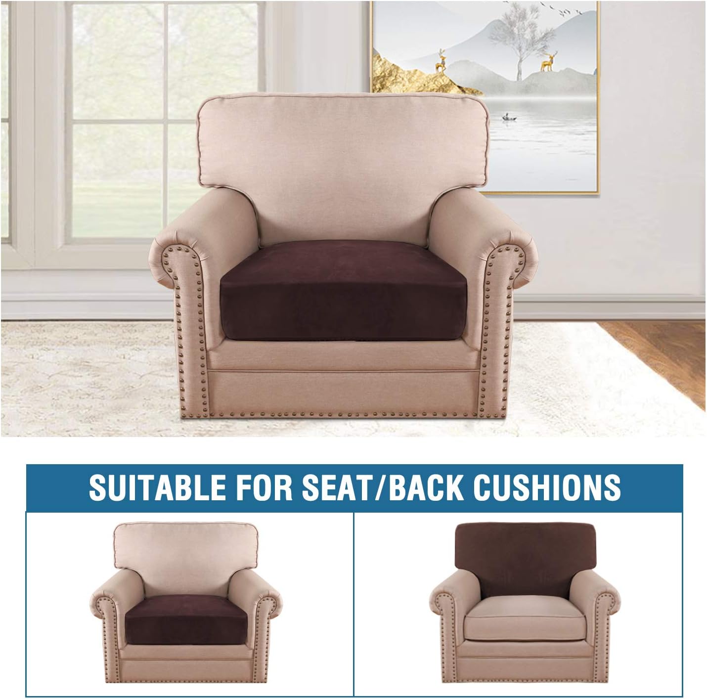 H.VERSAILTEX Velvet Stretch Couch Cushion Cover Plush Cushion Slipcover for Chair Cushion Furniture