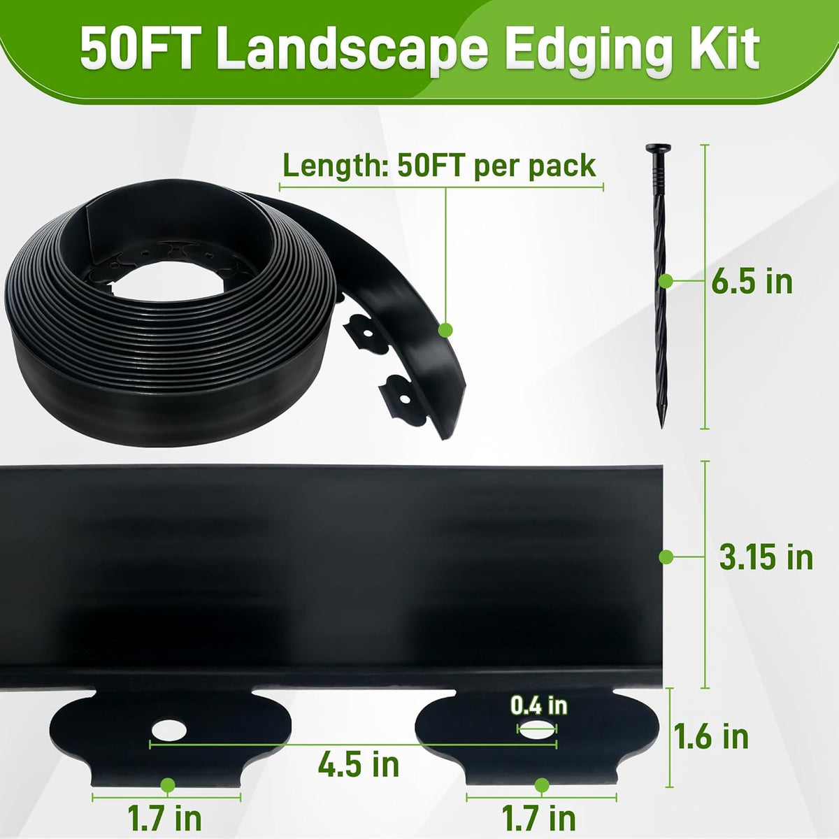 3.15" x 50' No Dig Landscape Edging, Plastic Garden Edging Borders with 45 Anchoring Spikes