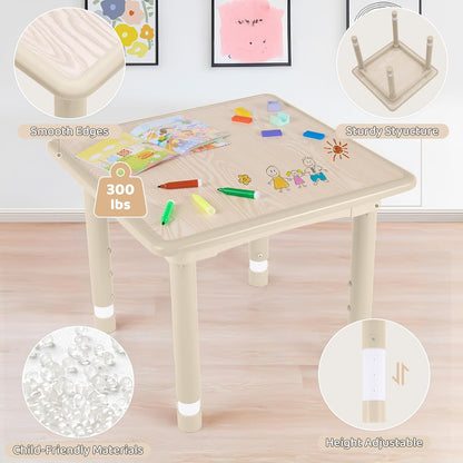 Kids Table and 2 Chairs Set, Height Adjustable (17.7"-26.1") Toddler Table and Chair Set