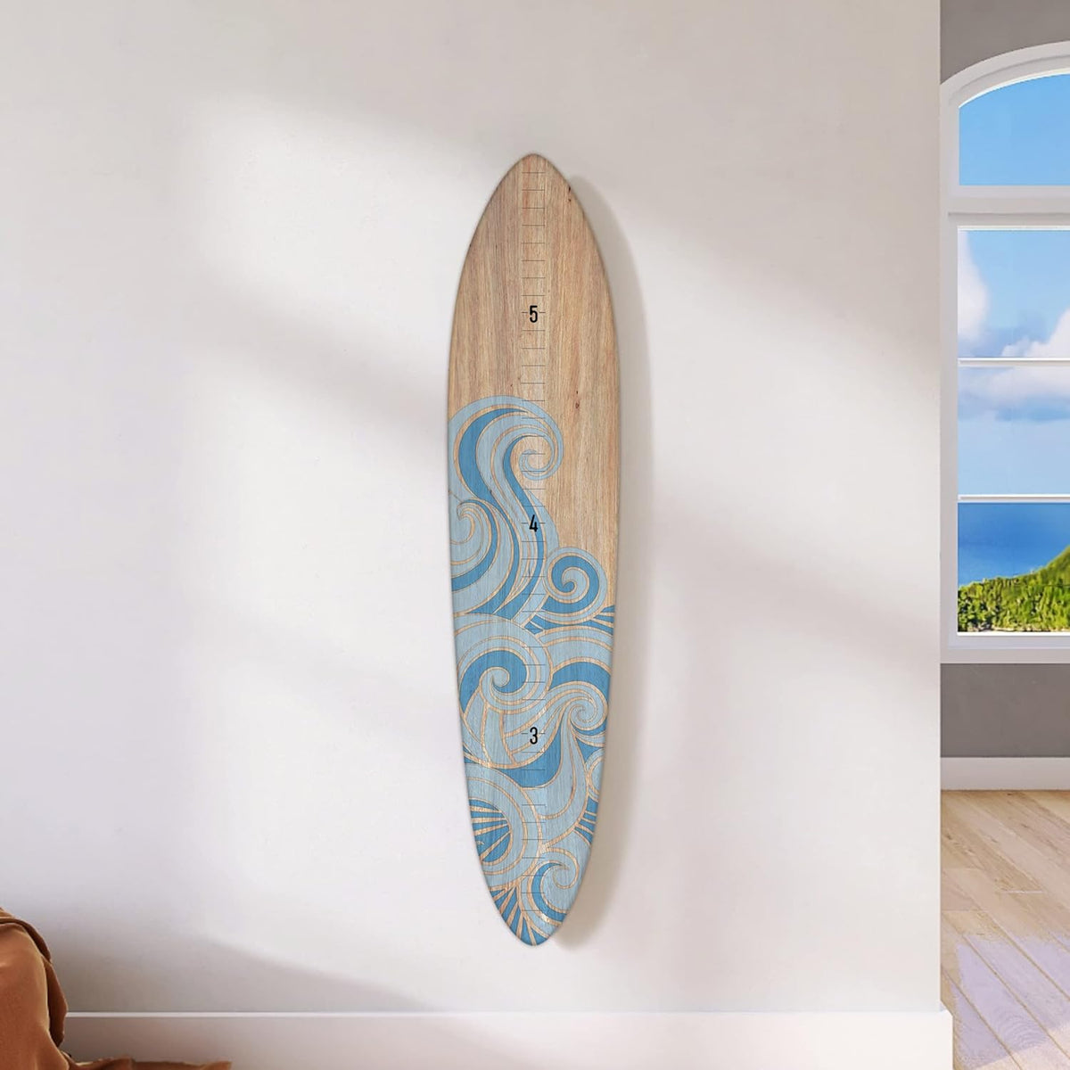 Wooden Surfboard Wall Decor Growth Chart - Surf Board Wall Decor for Kids Room, Wooden Growth Chart