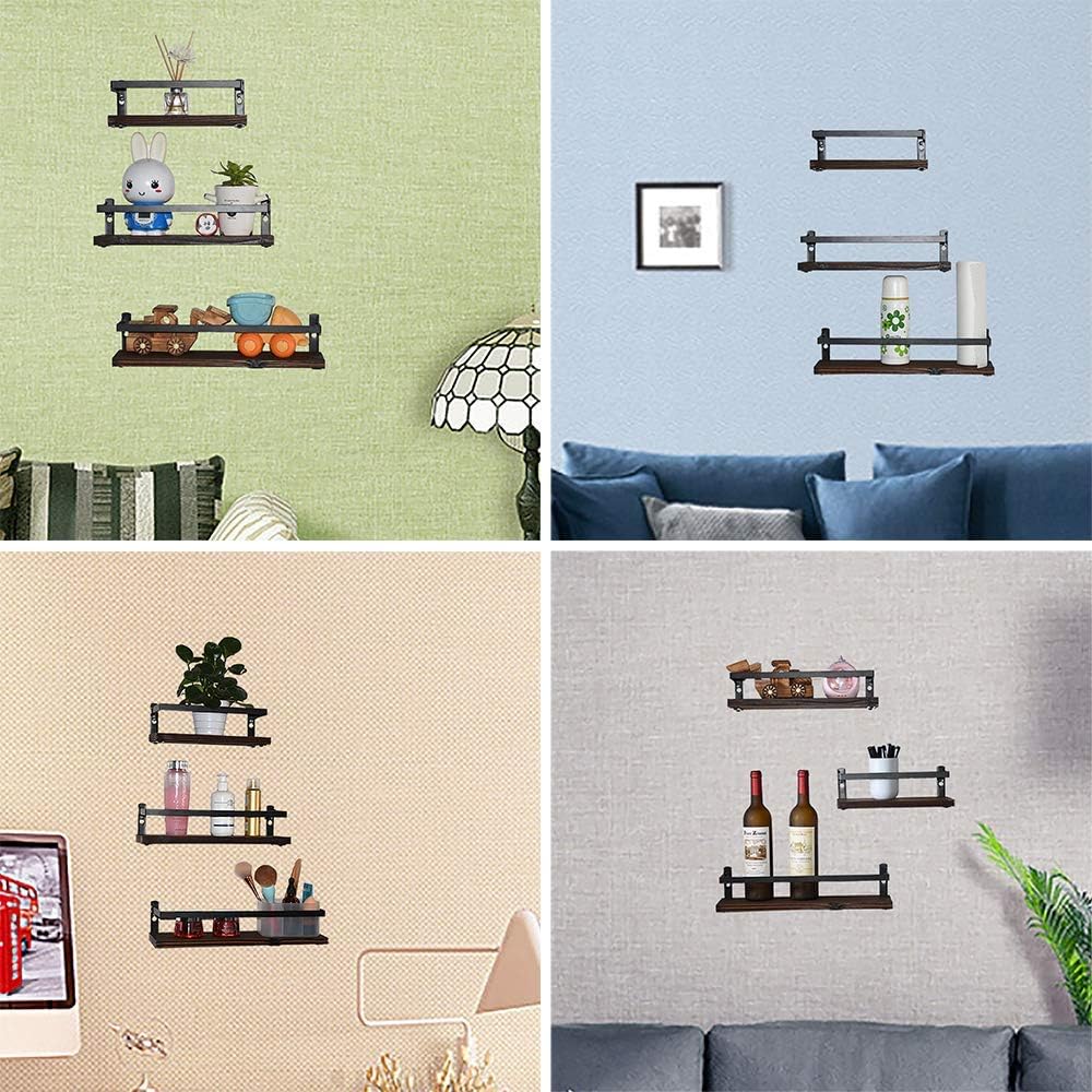 Floating Shelves Rustic Wood Wall Mounted Shelf Practical Metal Fence Design Ideal for Bedroom