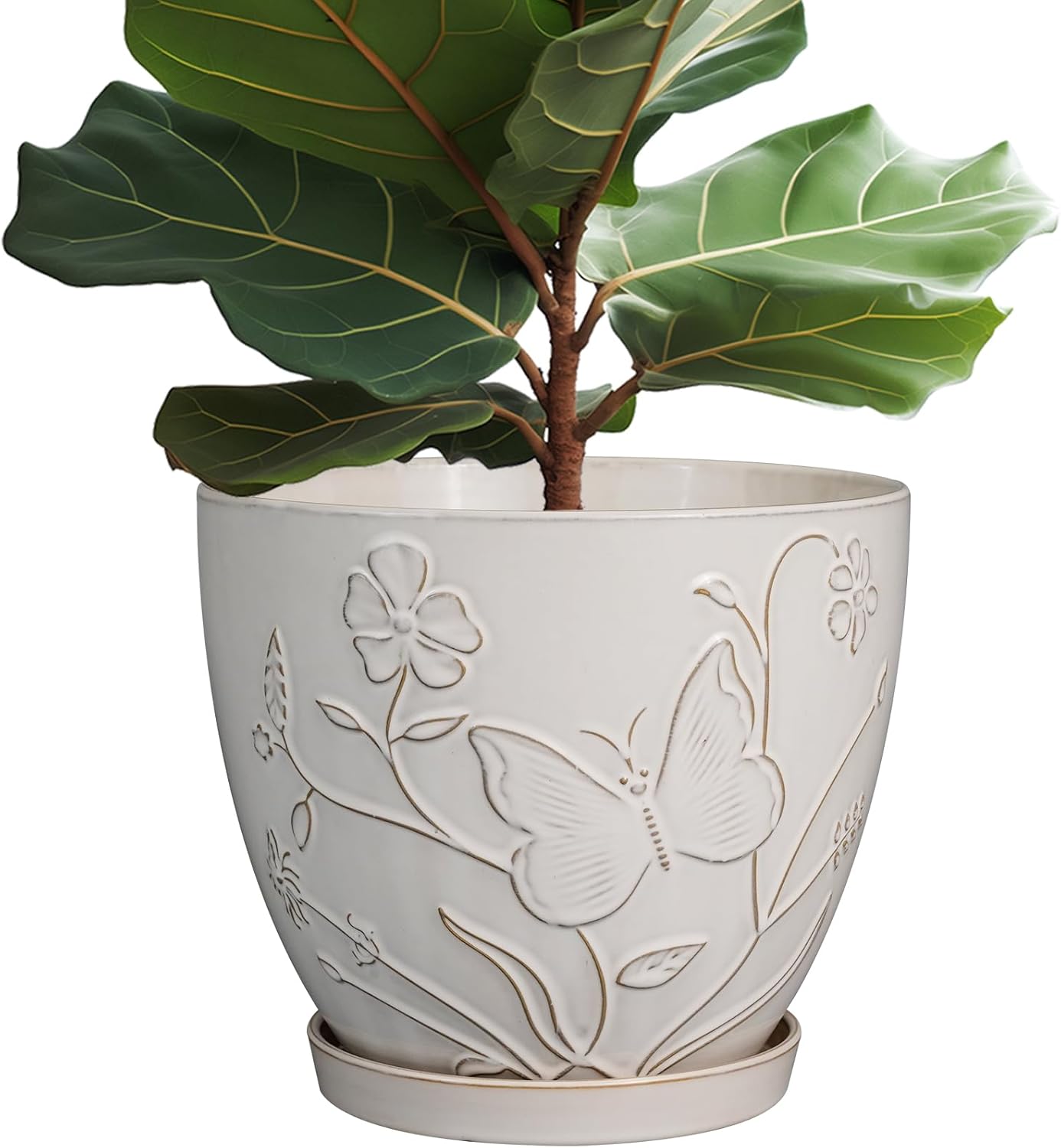10 Inch Plant Pot Ceramic Planter Pot with Drainage Hole and Saucer Round Planter Large Flower Pot
