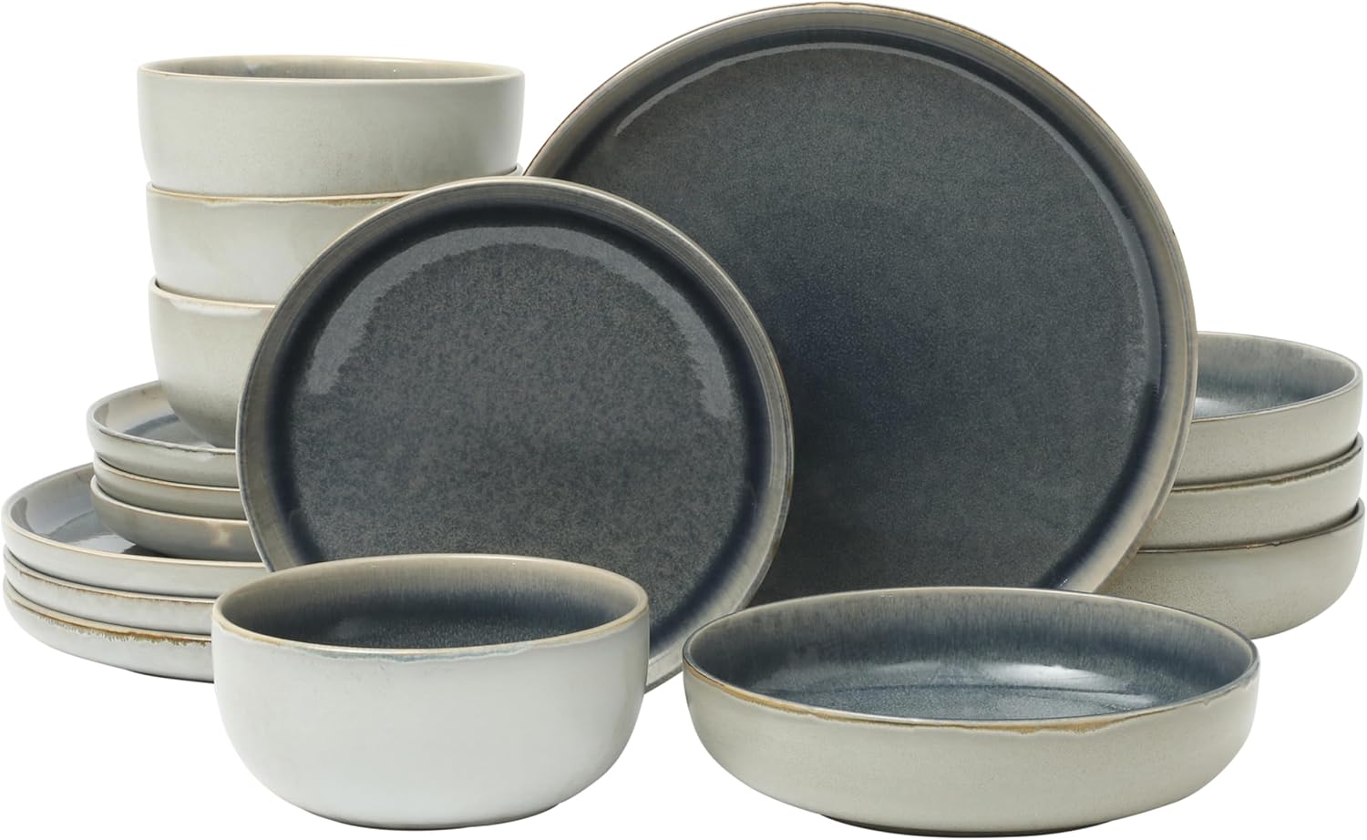 Gibson Elite Sunveil 16 Piece (Service for 4) Plates and Bowls Reactive Glaze Round Dishes