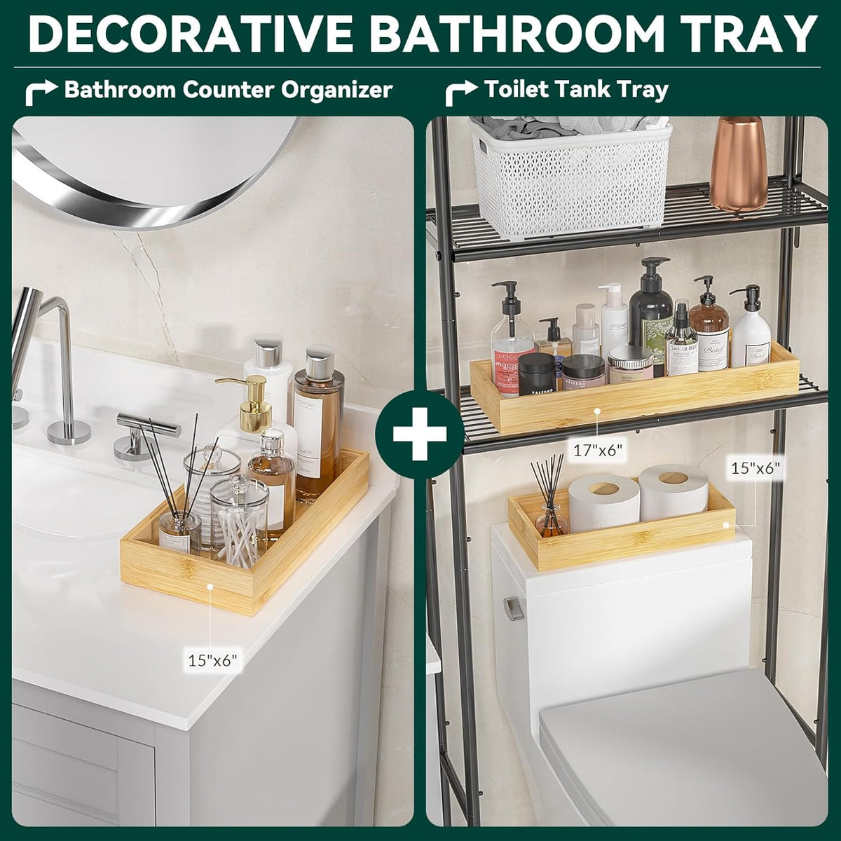 Bamboo Drawer Organizer, Narrow Stackable Cutlery Tray for Kitchen, 2 Pcs Silverware & Utensil Box