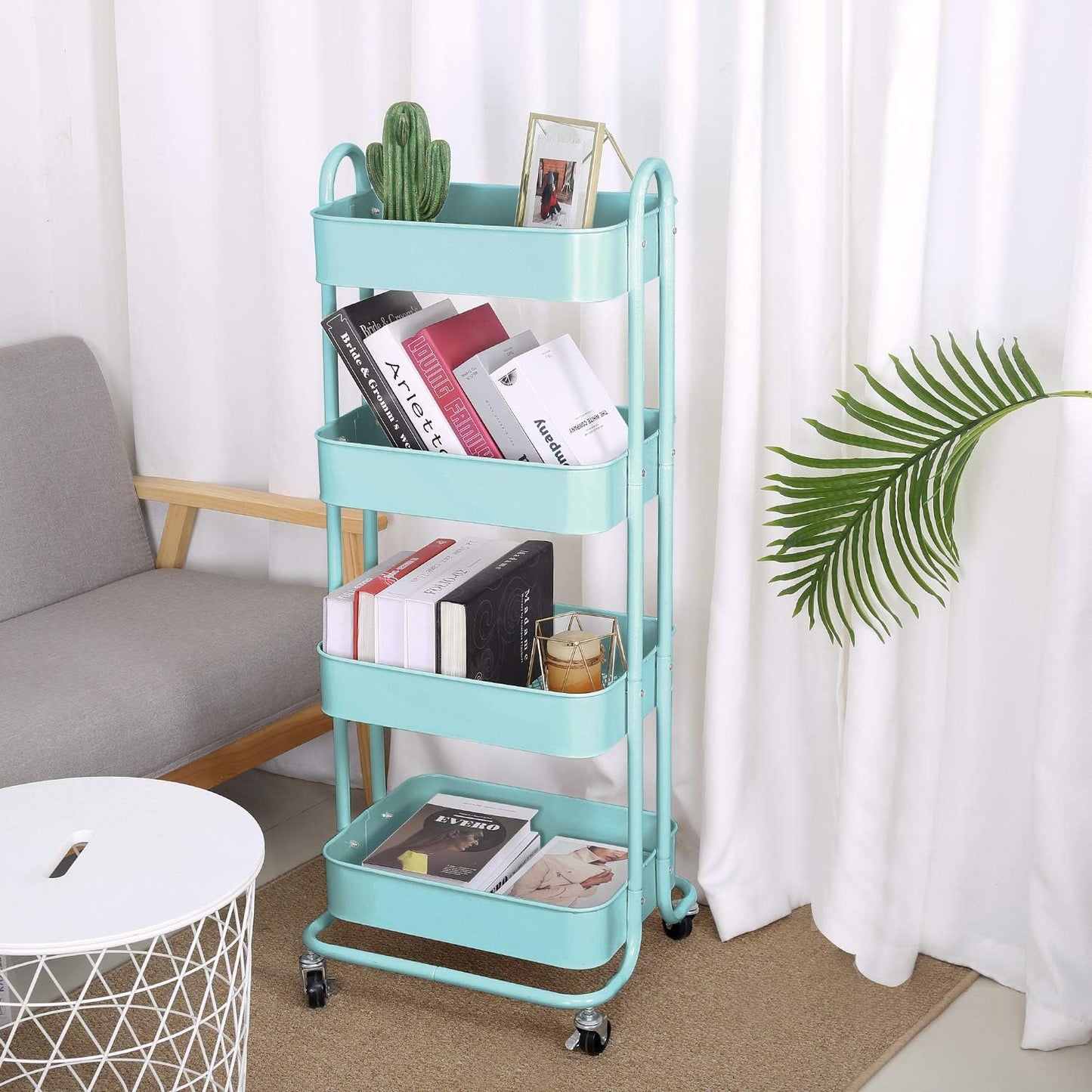 Melody House 4-Tier Metal Mesh Utility Rolling Cart Storage Organizer Shelf Rack with Lockable