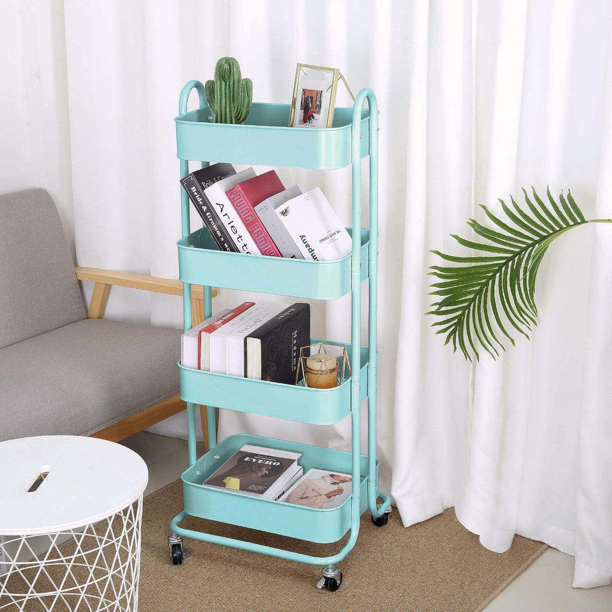 Melody House 4-Tier Metal Mesh Utility Rolling Cart Storage Organizer Shelf Rack with Lockable