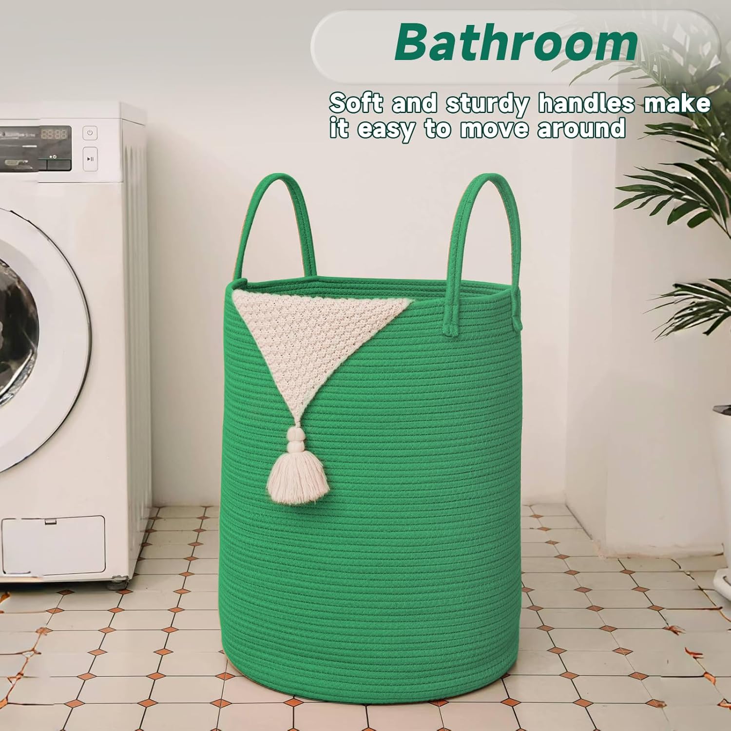 Large Woven Laundry Basket Hamper,60L Cotton Rope Storage Bin for Blankets,Toys and