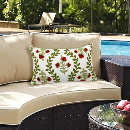 Alysheer Floral Embroidered Summer Lumbar Decorative Throw Pillow Cover 12"x 20", Farmhouse Cottage