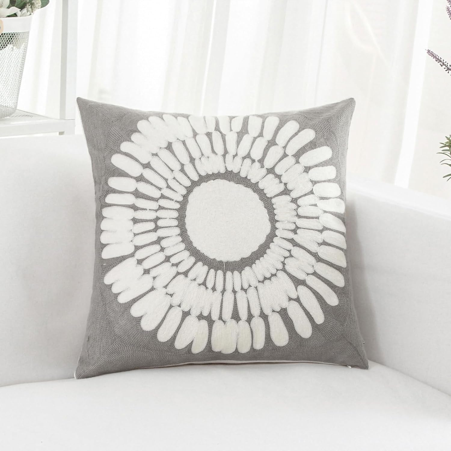 HWY 50 Grey Gray Decorative Throw Pillow Covers 18x18 Inch (1 Piece), Modern Embroidered Cotton