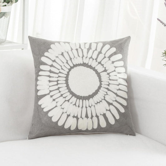 HWY 50 Grey Gray Decorative Throw Pillow Covers 18x18 Inch (1 Piece), Modern Embroidered Cotton