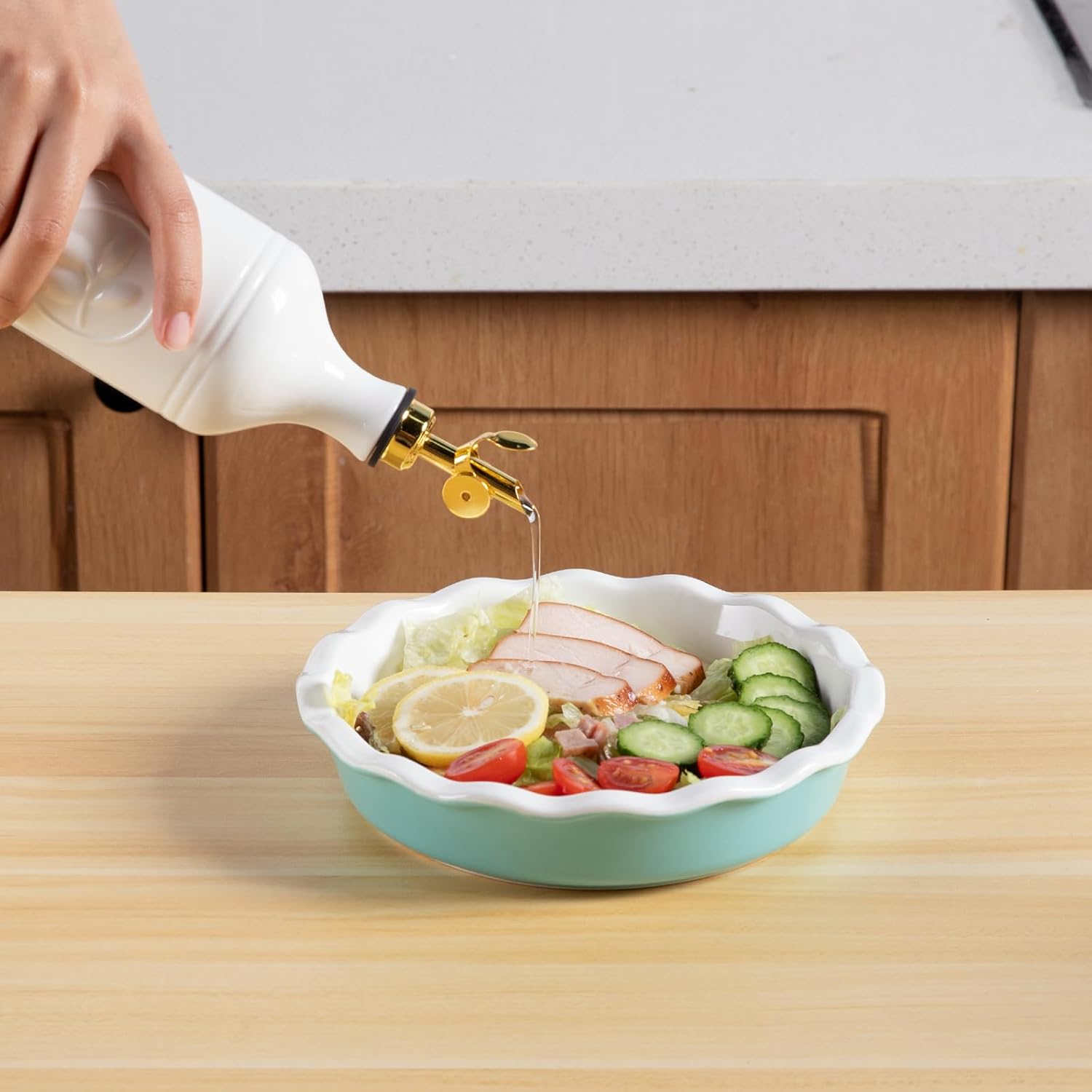 Sweejar 16 Oz Ceramic Olive Oil Dispenser Bottle, Oil Dispenser for Kitchen with Gravity Spout