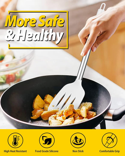Pack of 2 Silicone Solid Turner, Non Stick Slotted Kitchen Spatulas, High Heat Resistant BPA Free