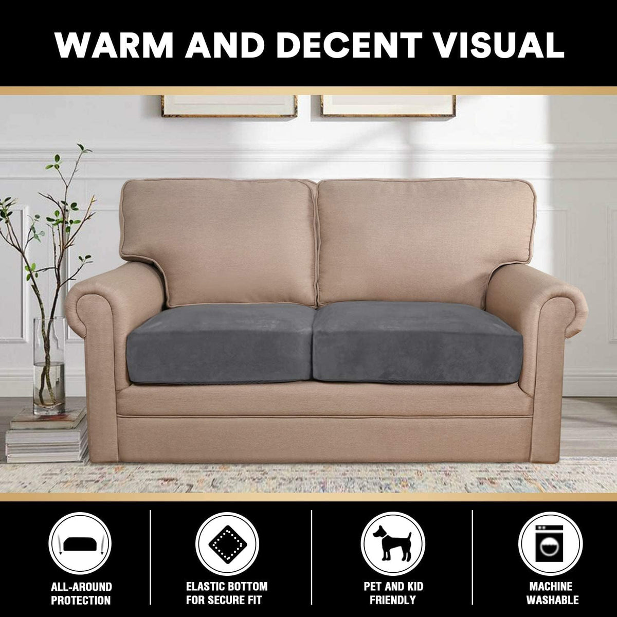 PrinceDeco Velvet Couch Cushion Cover Soft Stretch Cushion Slipcover for Chair Loveseat Sofa