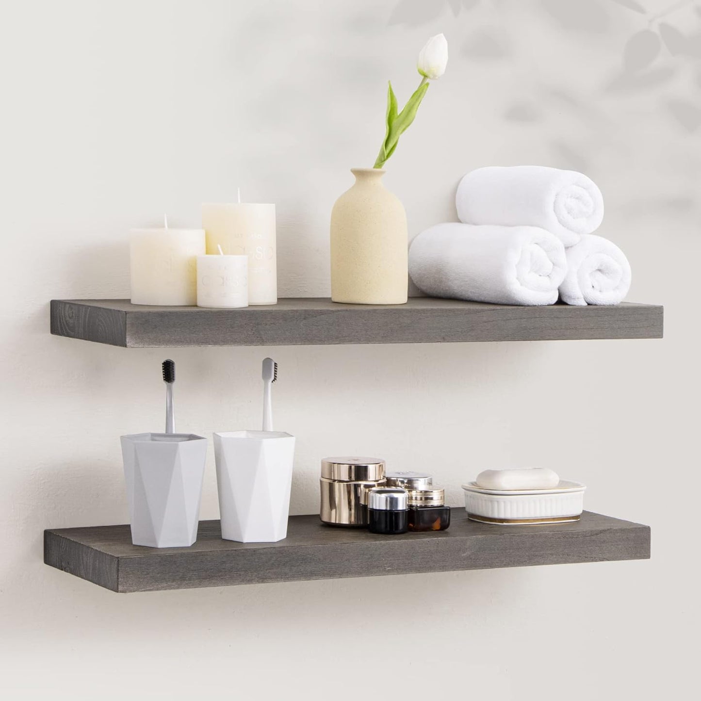 Axeman Floating Shelves for Wall, 24''W x 8'' D Rustic Solid Elm Wood Shelves for Storage, Wall