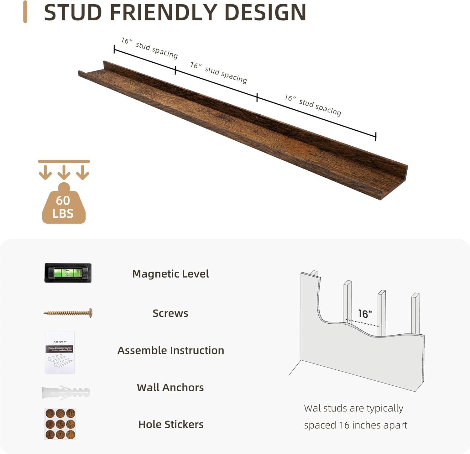 Picture Ledge Shelf, Wood Long Floating Shelves for Wall, Set of 2, 56 inch Picture Ledge Shelves