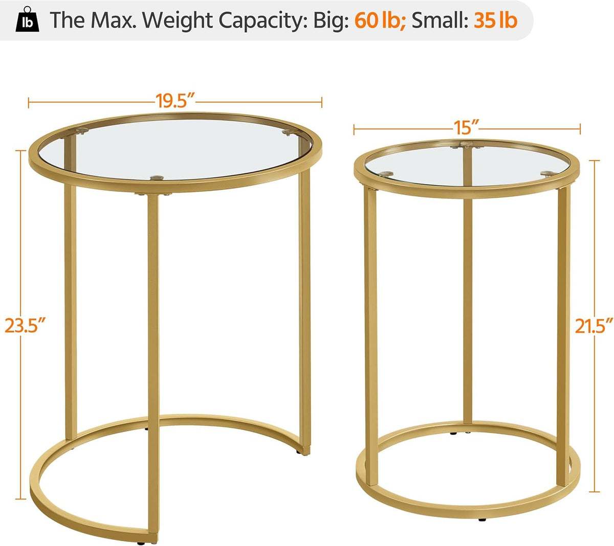 Yaheetech Round Nesting Side Table Stacking Coffee Table, Set of 2 Circular End Tables w/Metal