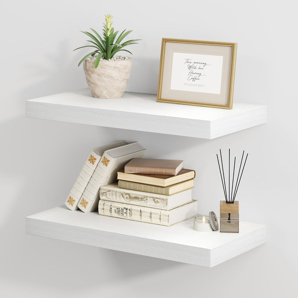 Fun Memories White Floating Shelves 16 Inch Long, 8 Deep Floating Shelf Wall Mounted, 16 x 8 Inch
