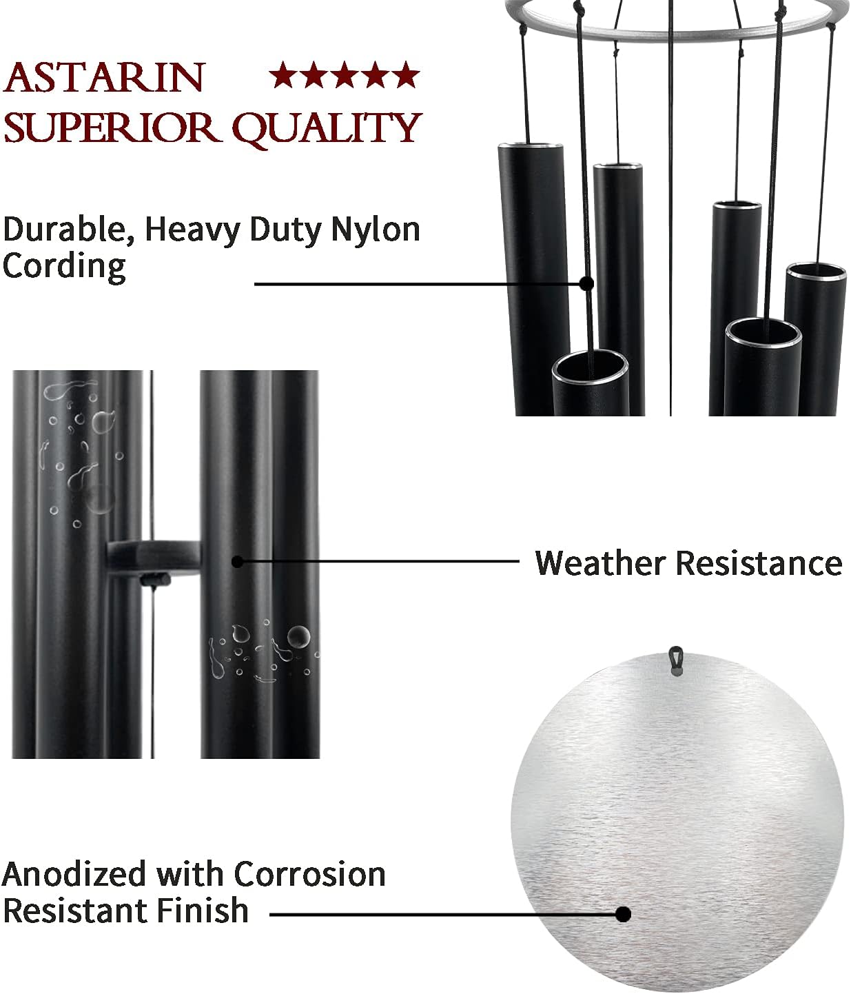 ASTARIN Outdoor Deep Tone,45Inch Sympathy Wind Chimes for Outside with 6 Tubes Tuned Relaxing
