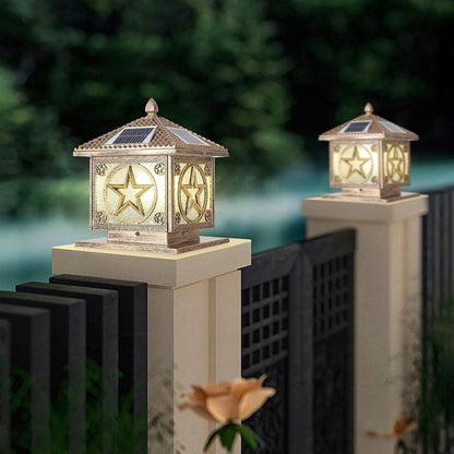 SLAWA Outdoor Solar Post Cap Light 9.8In Bronze Column Lights Square Waterproof Landscape Lighting