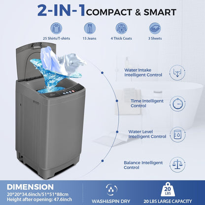Nictemaw Portable Washing Machine 20Lbs Portable Washer Machine with Drain Pump, 2.8 Cu.ft Compact