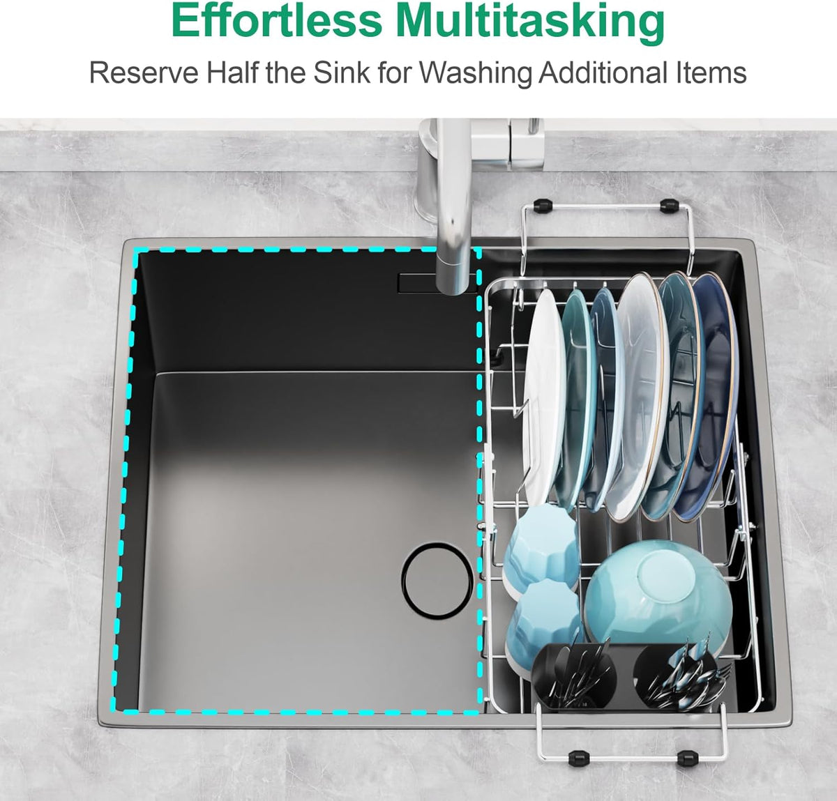 GSlife Expandable in Sink Dish Drying Rack Small with Silicone Mat - Stainless Steel Capacity