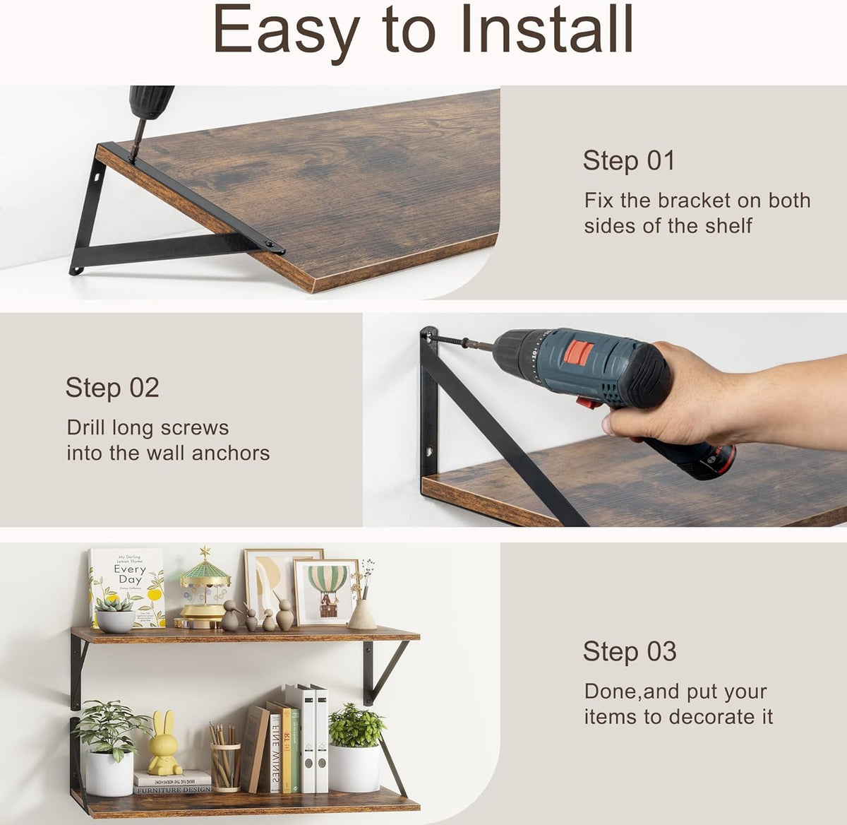 Floating Shelves 48 Inch Long, 10" Deep Floating Shelves, Wall Shelves 48 x 10, Set of 2, Wide