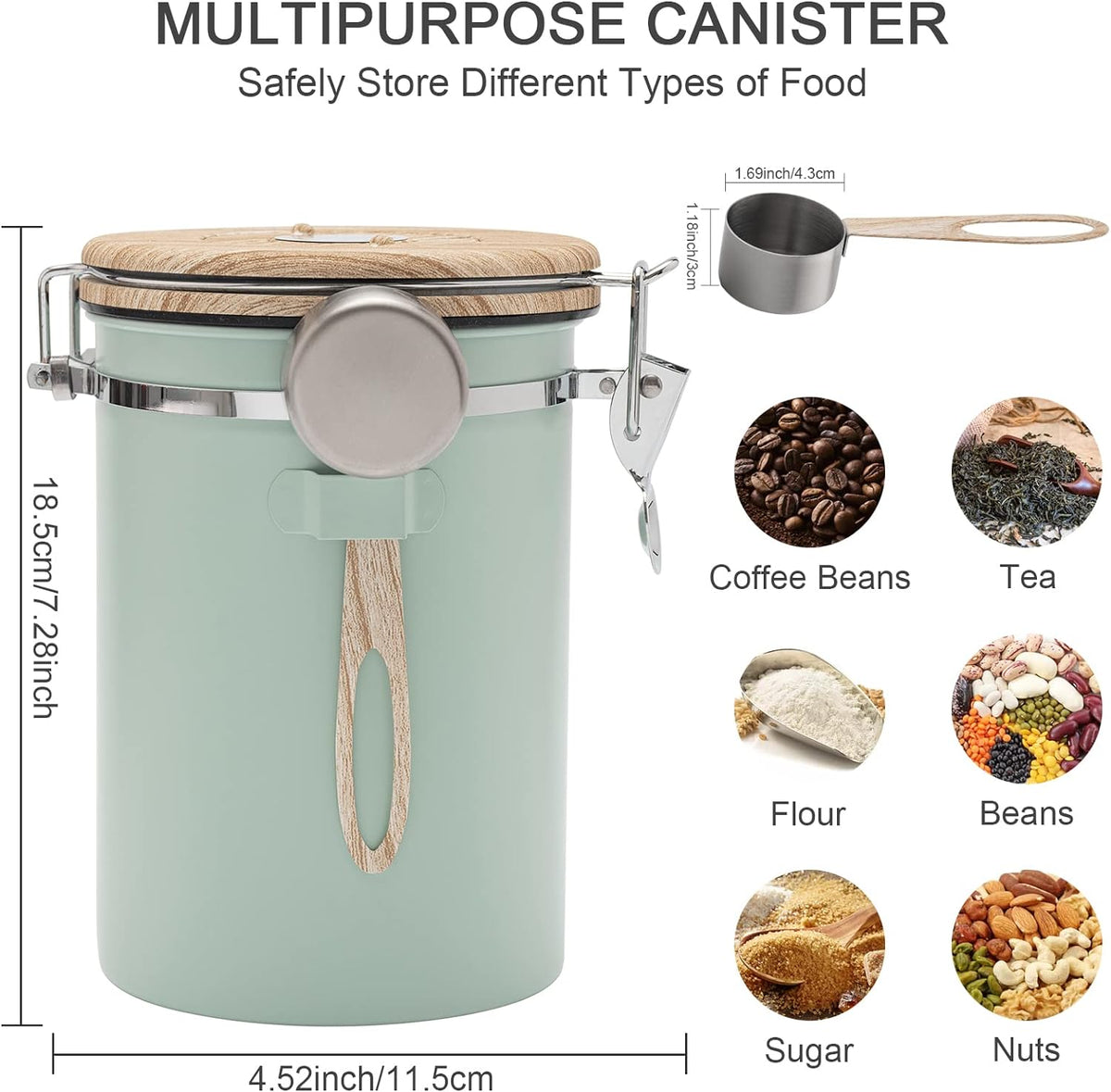 TEDSWAIT Coffee Canisters Airtight Coffee Bean Storage Container Kitchen Stainless Steel Food