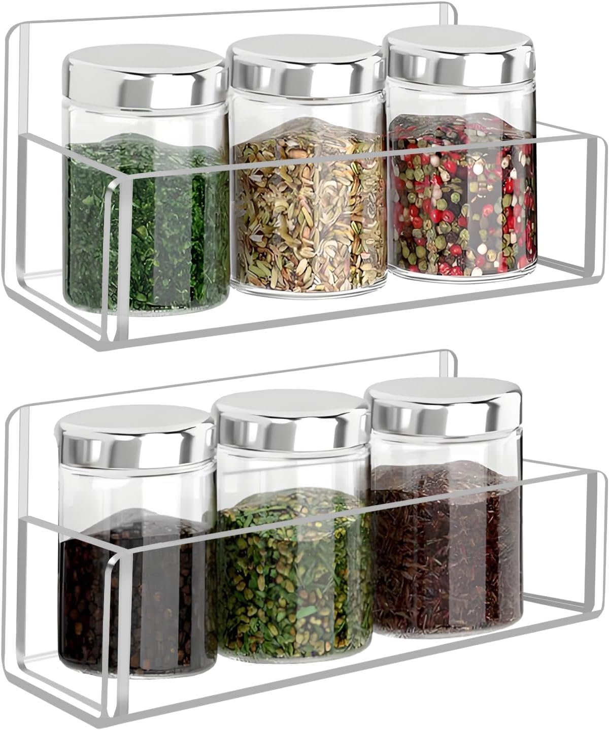 Acrylic Spice Rack Wall Mount-6 Inch, Clear Spice Shelf Storage Holder, 2 Pack Hanging Seasoning
