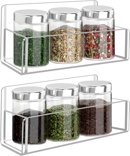Acrylic Spice Rack Wall Mount-6 Inch, Clear Spice Shelf Storage Holder, 2 Pack Hanging Seasoning