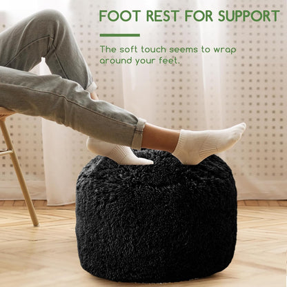 HIGOGOGO Round Stuffed Pouf Ottoman, Long Faux Fur Poufs with Foam Chunk Filling, Fluffy and Furry