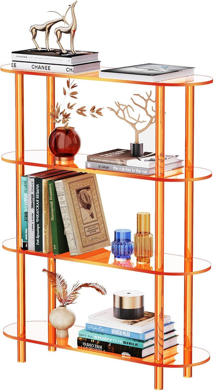 Clear Bookshelf, Acrylic Bookcase with Open Book Shelf for Office Living Room Bedroom (4 Tier