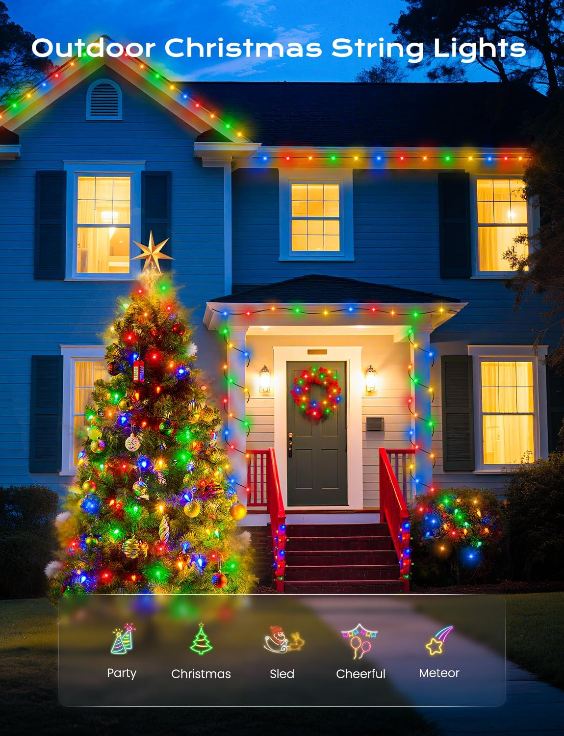 Brightown LED C6 Solar String Lights Outdoor Waterproof Fairy Lights, 22.64ft 50 LEDs Multicolor