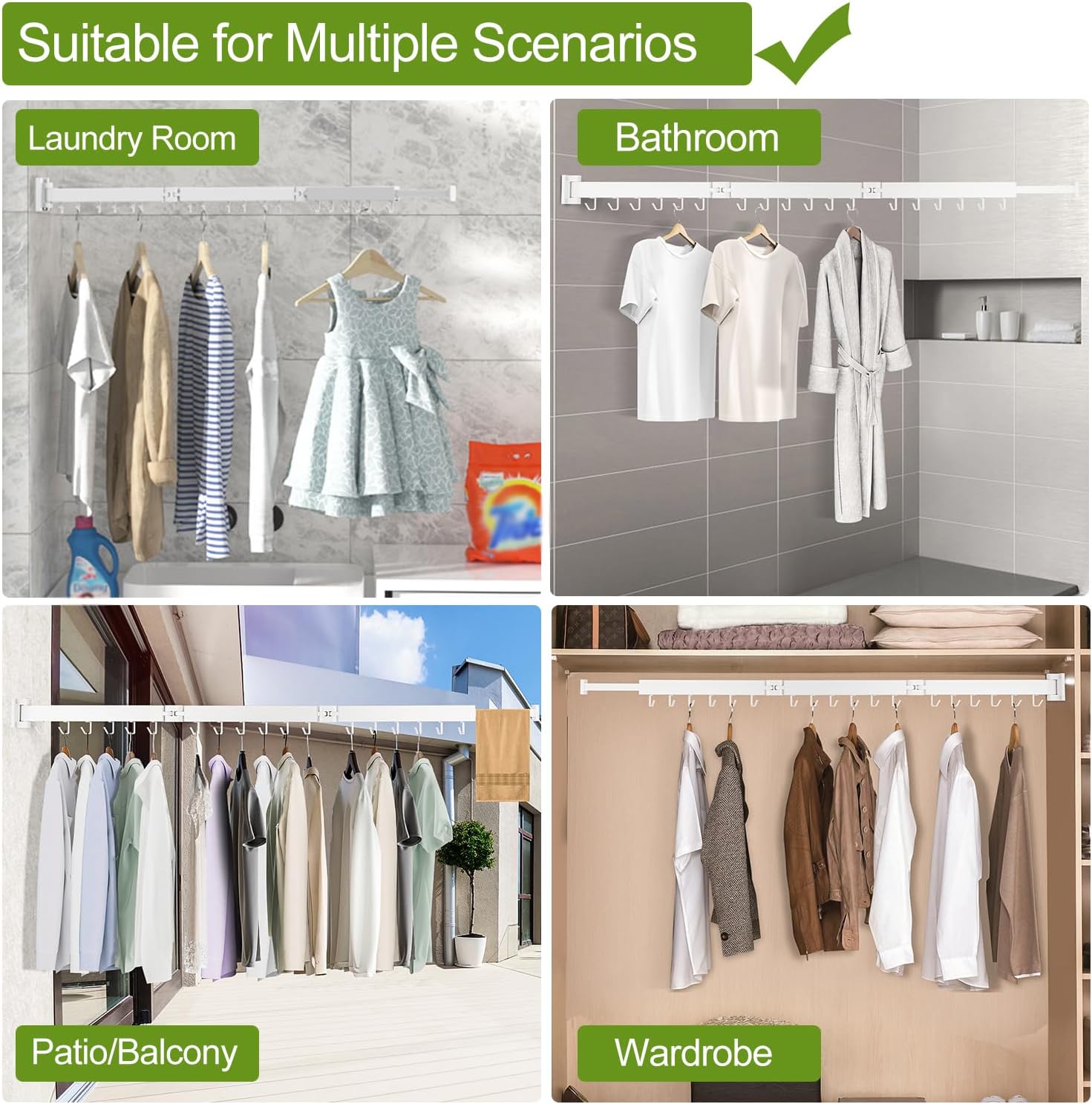 Clothes Drying Rack, Laundry Drying Rack Wall Mount, 3-Fold Wall Mounted Clothes Drying Racks for