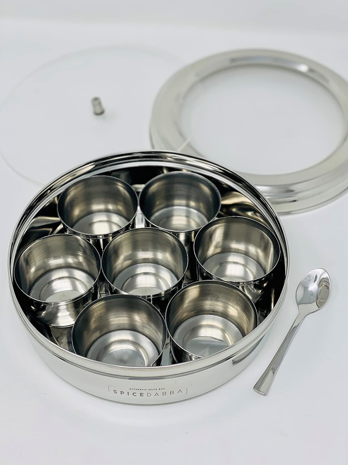 spice dabba Stainless Steel Indian Spice Box, Steel Masala Dabba, Double Lid Spice Container | Gift