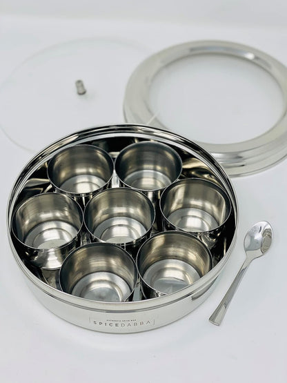 spice dabba Stainless Steel Indian Spice Box, Steel Masala Dabba, Double Lid Spice Container | Gift