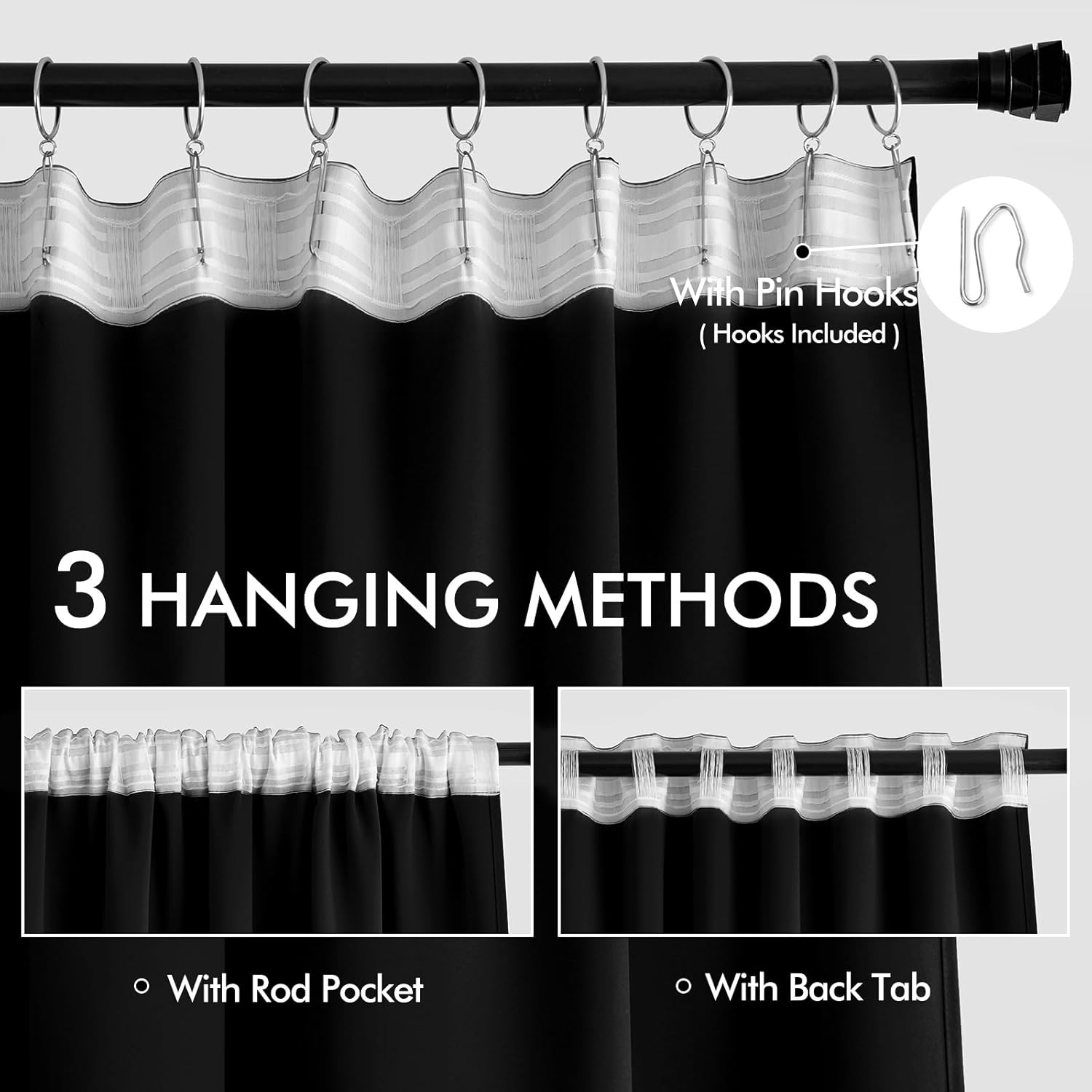 MIULEE Black Back Tab Blackout Curtains 98 Inch Length 2 Panels Set for Living Room Bedroom