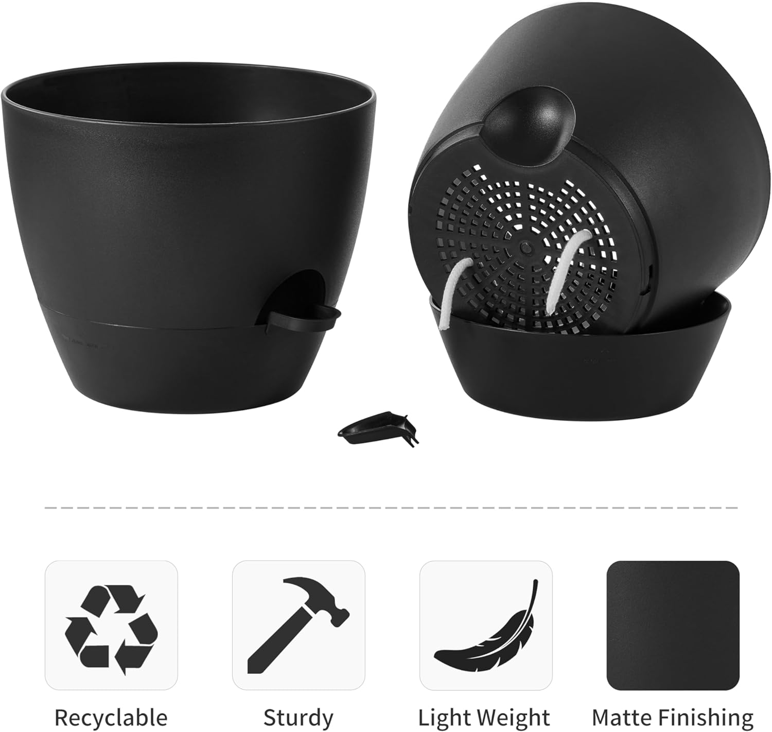 FaithLand 3-Pack Large Planter Pots, 12 10 9 Inch Self Watering Flower Pots for Indoor Outdoor