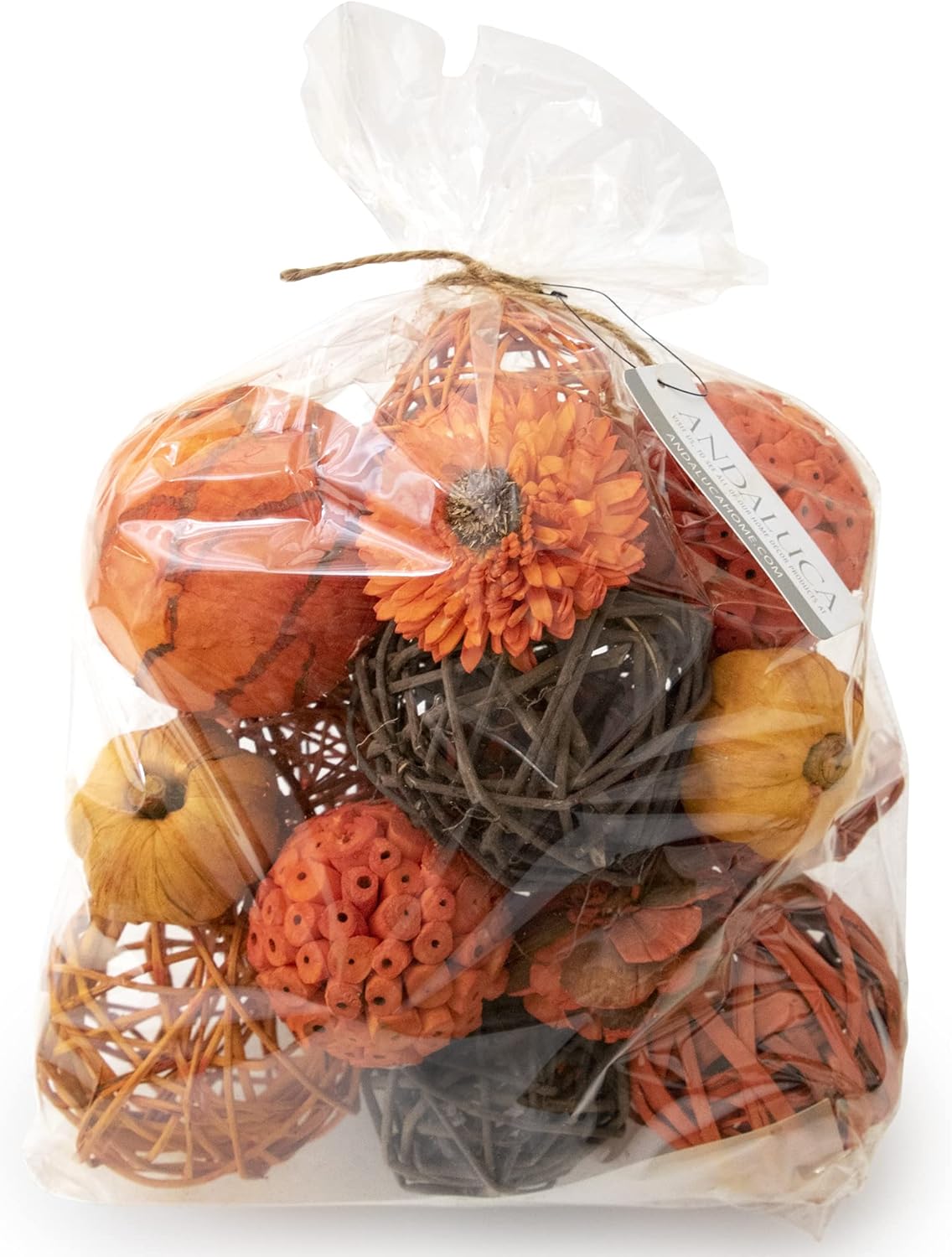 ANDALUCA Orange Decorative Vase Filler Bag with Mini Pumpkins, Orbs, Balls & Flowers Bowl Filler