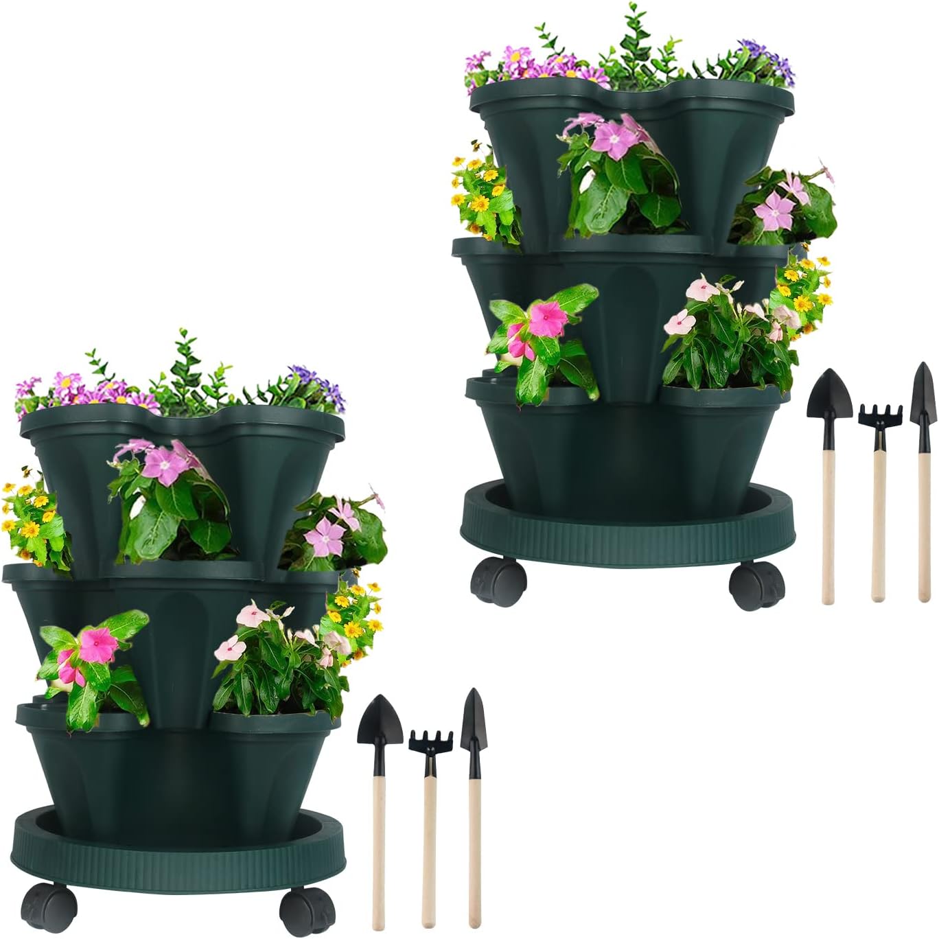 DUNCHATY Stackable Planter, Vertical Garden Planter with Wheels and Tools, Self Watering Strawberry