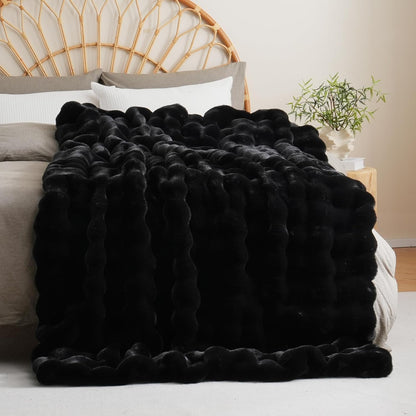 BENVWE Faux Fur Throw Blanket for Couch - Thickened Fluffy Soft Bubble Blanket for Living Room Home