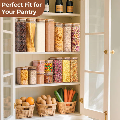 ComSaf 1.2 Qt Rectangle Glass Storage Containers with Lids, Glass Jars with Bamboo Lids, Clear Food