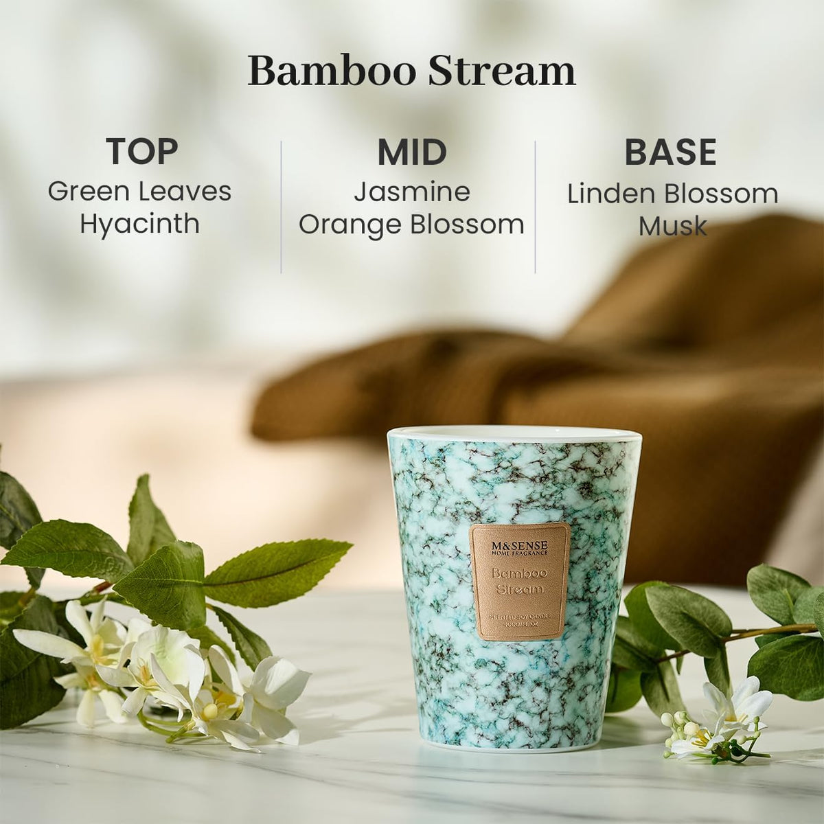 M&SENSE BambooStream Scented Candles for Home, Lead-Free Wick Highly Scented Jar Candles, 14.1 Oz