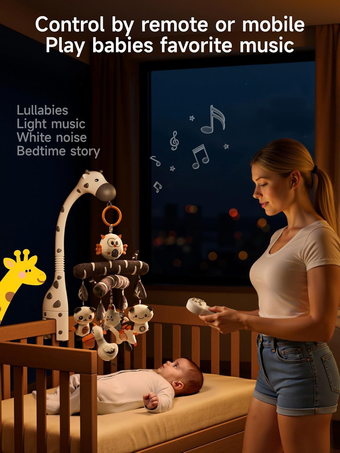 TUMAMA Baby Crib Mobile, Nursery Musical Mobile with Remote Control,Projection Night Light, Music