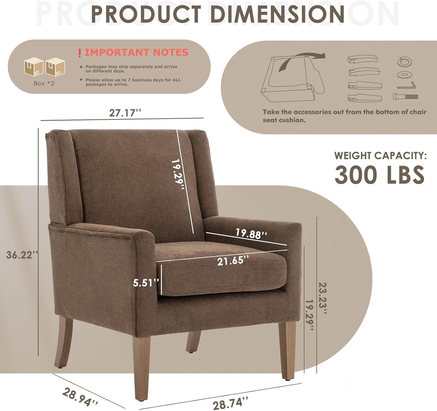 COLAMY Modern Wingback Living Room Chair Set of 2, Upholstered Fabric Accent Armchair, Single Sofa