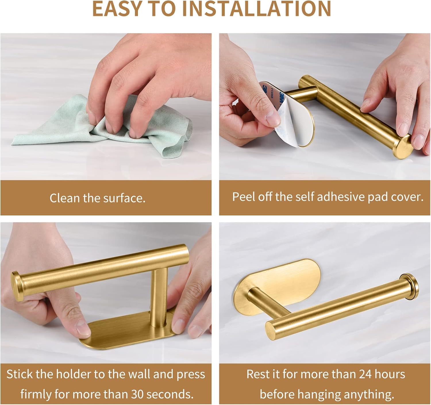 Toilet Paper Holder,Gold,Wall Mount, Upgraded Adhesive Toilet Roll Holder,no